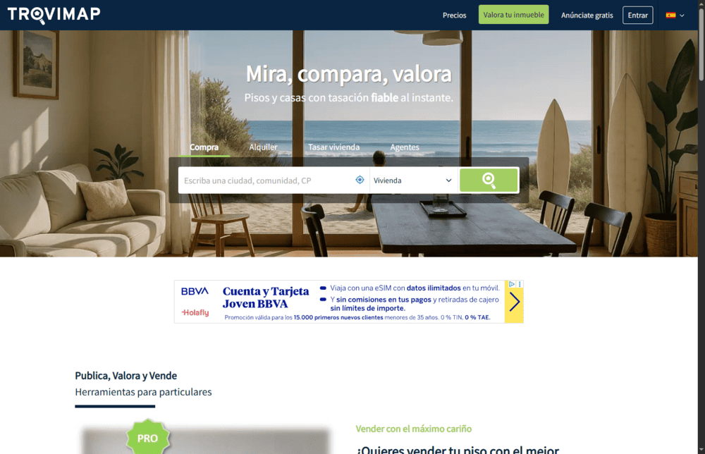 Captura de pantalla home Trovimap